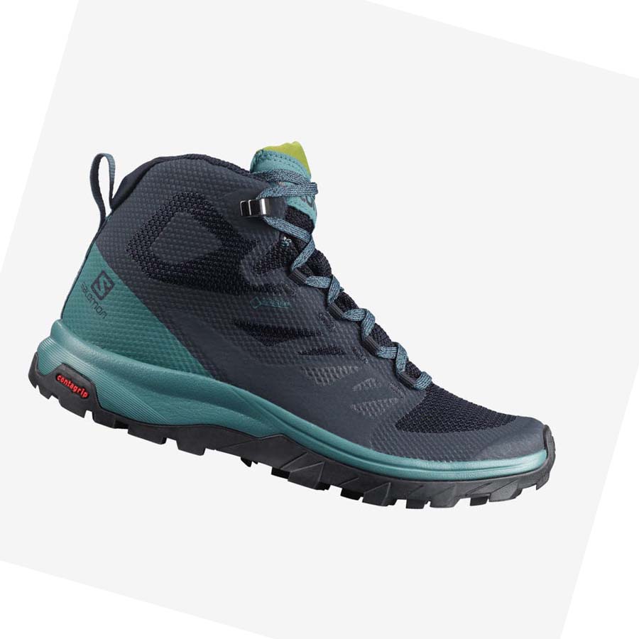 Tenis Senderismo Salomon WoOUTLINE MID GORE-TEX Mujer Negros Verdes | MX 2791GSO